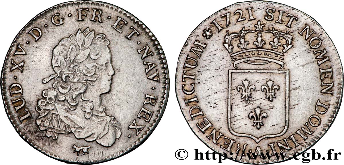 LOUIS XV  THE WELL-BELOVED  Tiers d écu de France 1721 Paris q.SPL