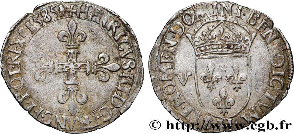 HENRI III Huitième d écu, croix de face 1585 La Rochelle TTB/TTB+