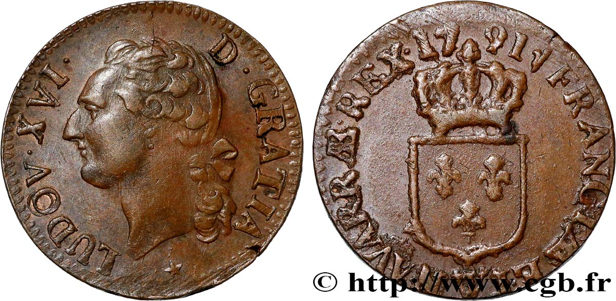 LOUIS XVI Demi-sol dit &nbsp;à l&nbsp;écu&nbsp; 1791 Lille SUP/TTB+