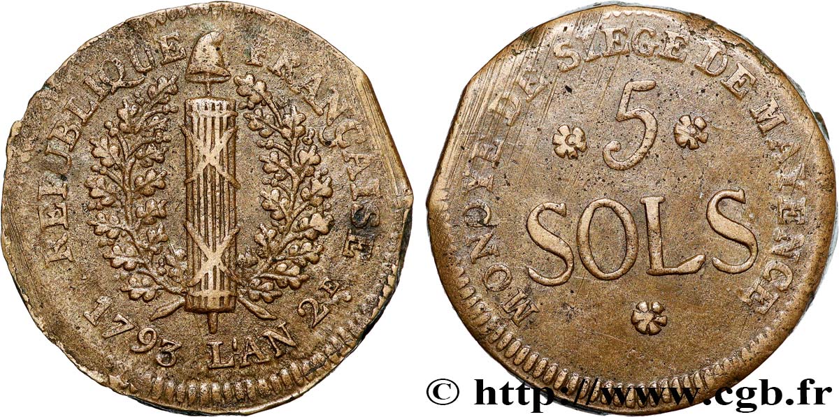 SIÈGE DE MAYENCE 5 sols 1793 Mayence TTB+