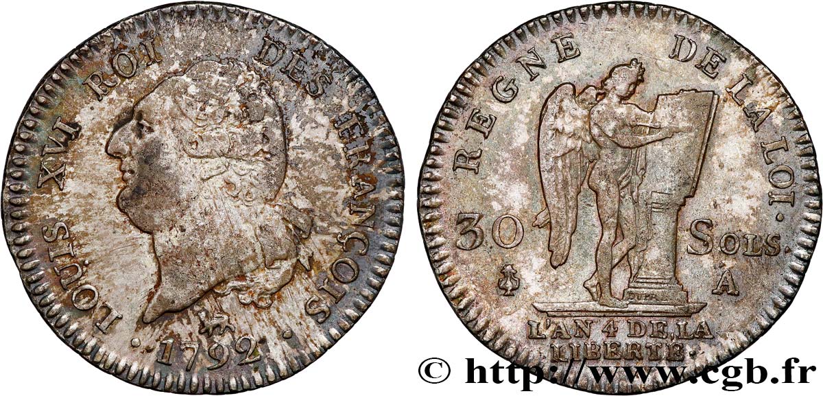 LOUIS XVI 30 sols dit  au génie , type FRANÇOIS 1792 Paris MBC+