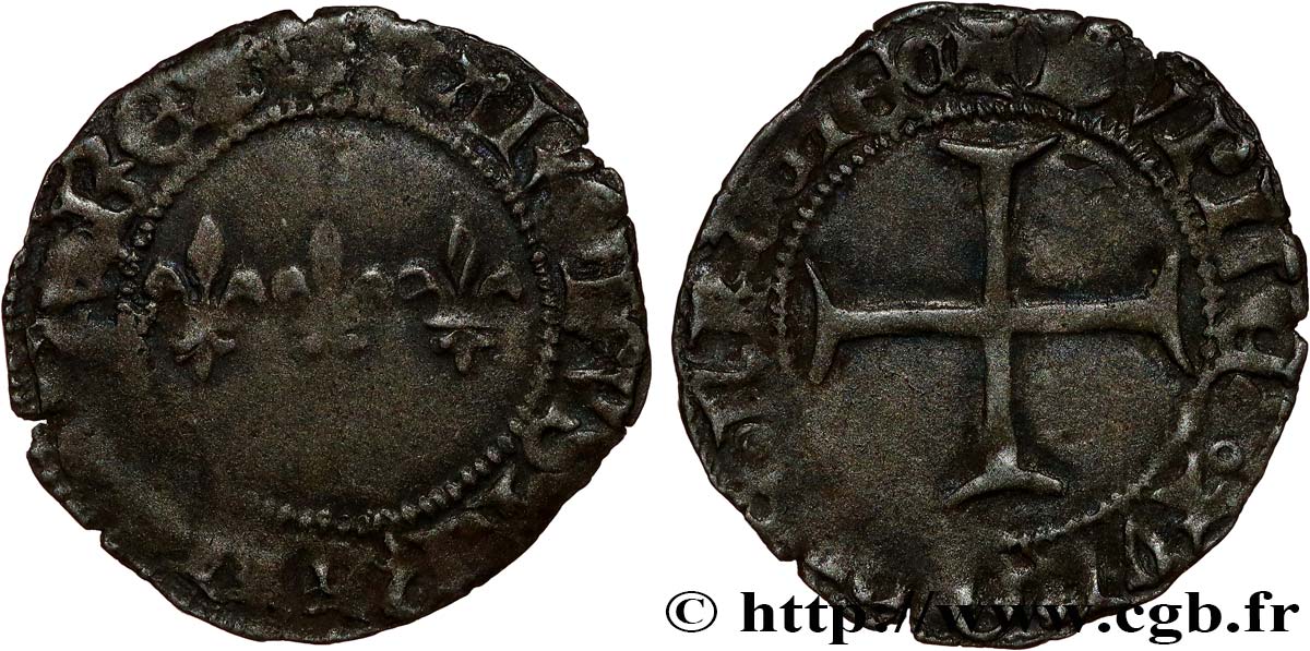 CHARLES VII LE BIEN SERVI / THE WELL-SERVED Double tournois n.d. Troyes XF