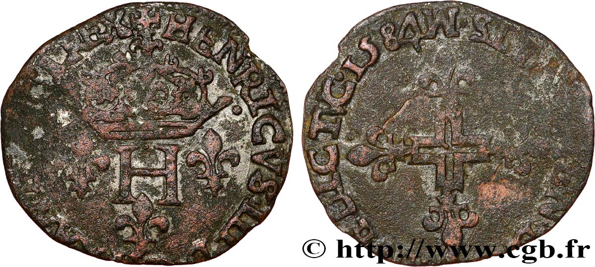 HENRI III Sol parisis, faux d’époque 1584 Toulouse TTB+