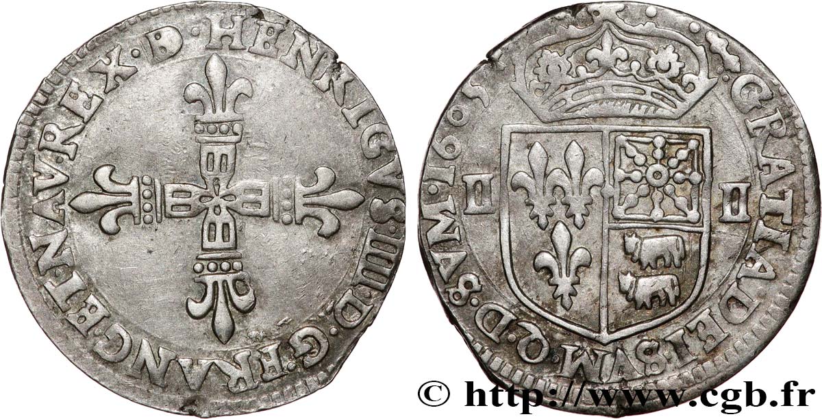 HENRY IV Quart d écu du Béarn 1605 Morlàas EBC