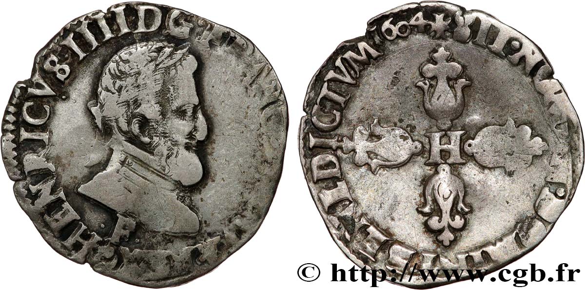 HENRY IV Demi-franc, 2e type d Angers et Tours 1604 Angers BC+