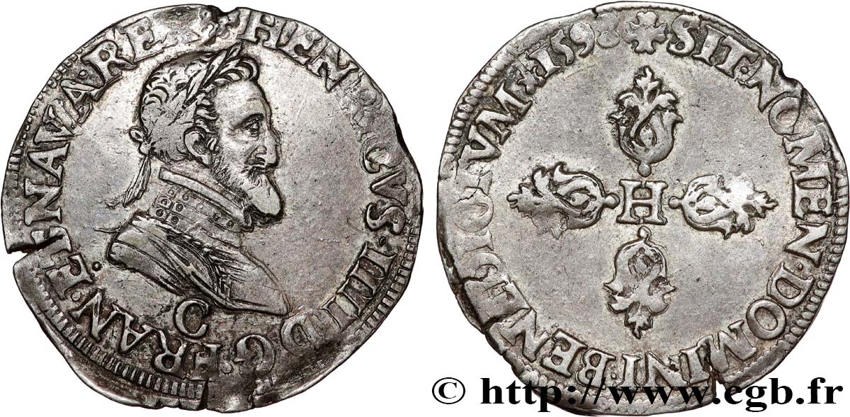 HENRI IV LE GRAND Demi-franc, 3e type de Saint-Lô 1598 Saint-Lô TTB+