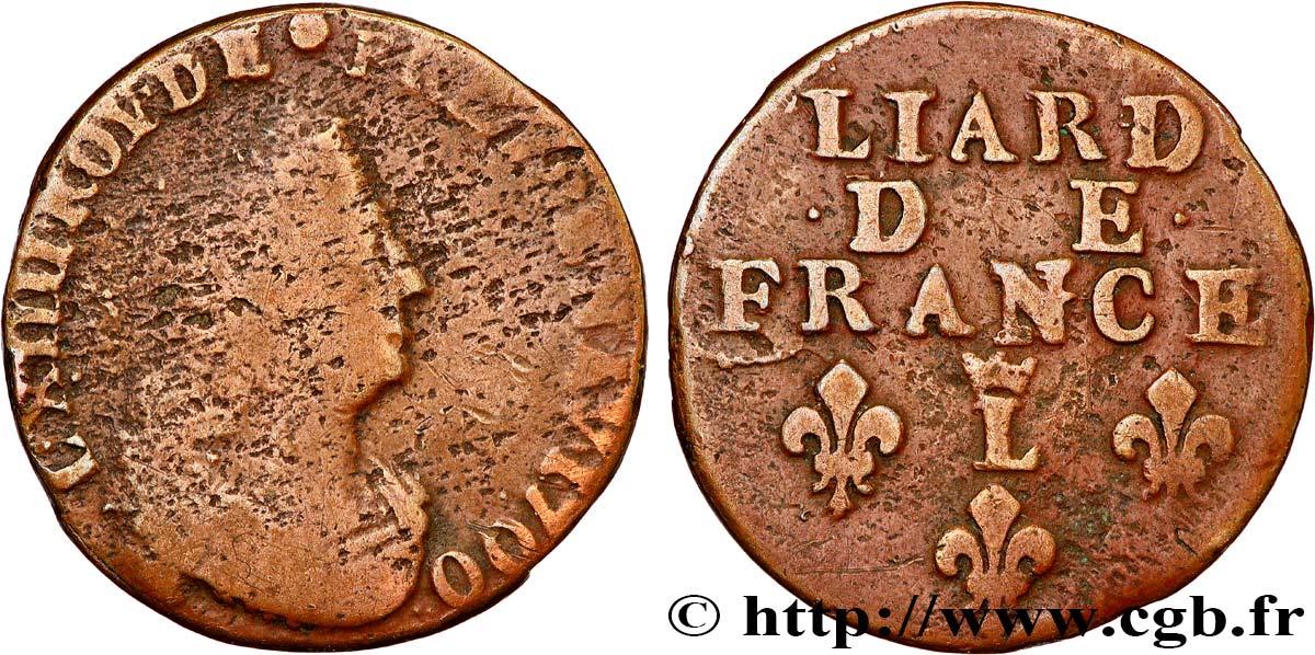 LOUIS XIV  THE SUN KING  Liard, 3e type, buste âgé 1700 Lille MB/q.BB