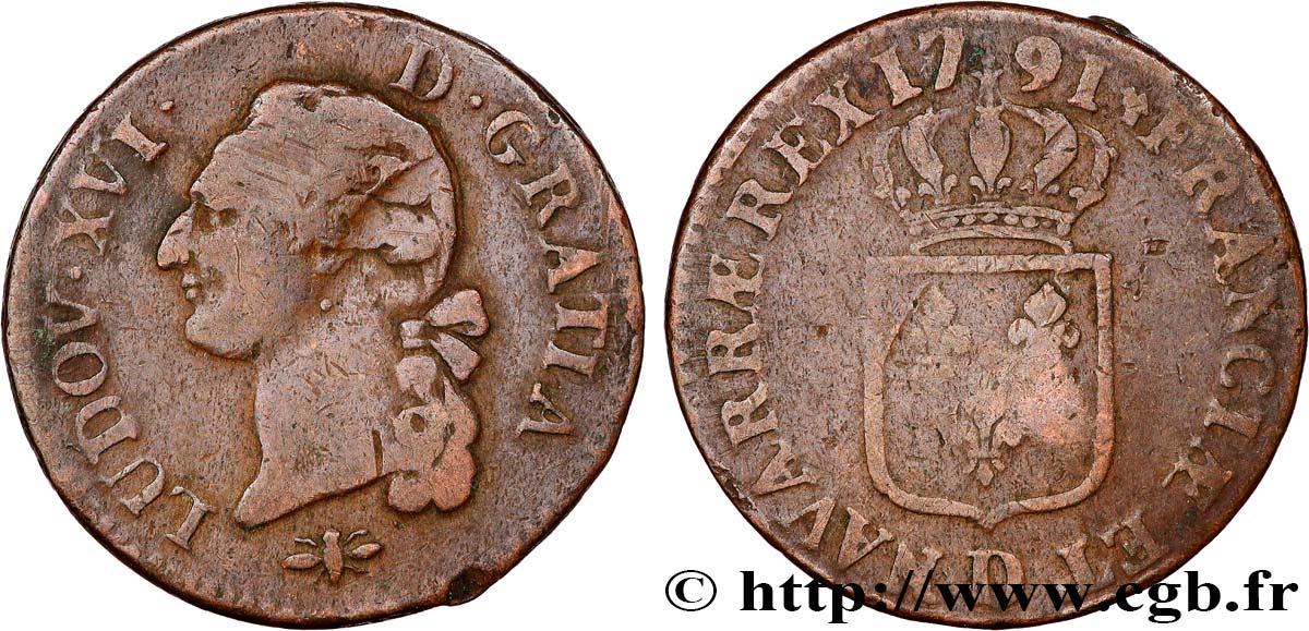 LOUIS XVI Sol dit  à l écu  1791 Lyon TB