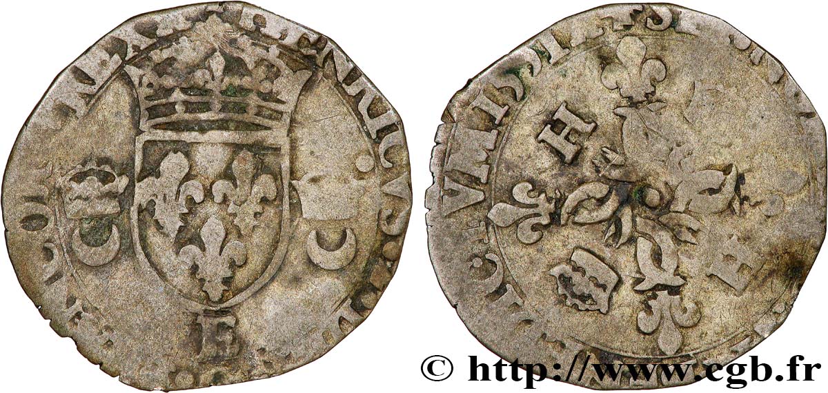 HENRI II Douzain aux croissants 1551 Tours TB