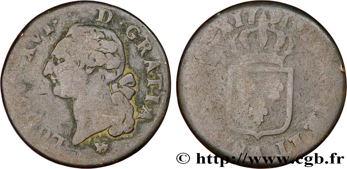 LOUIS XVI (MONARQUE CONSTITUTIONNEL)  Sol dit  à l écu  1791 Paris B+