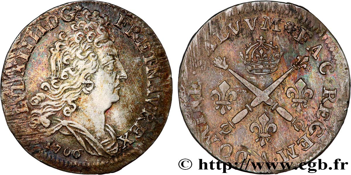 LOUIS XIV  THE SUN KING  10 sols aux insignes 1706 Paris fSS