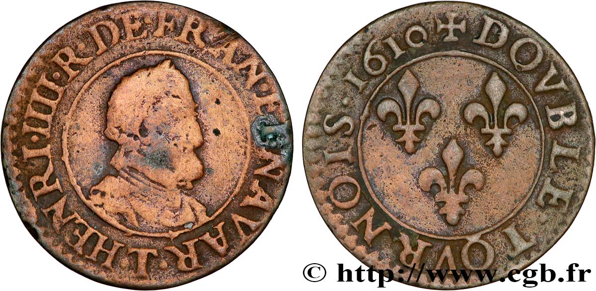 HENRY IV Double tournois, type de Nantes 1610 Nantes fSS