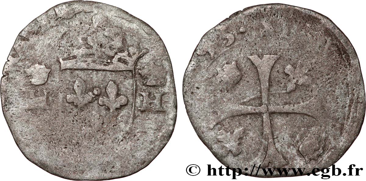 HENRI IV LE GRAND Douzain aux deux H couronnées, 9e type 1593 Clermont-Ferrand B+