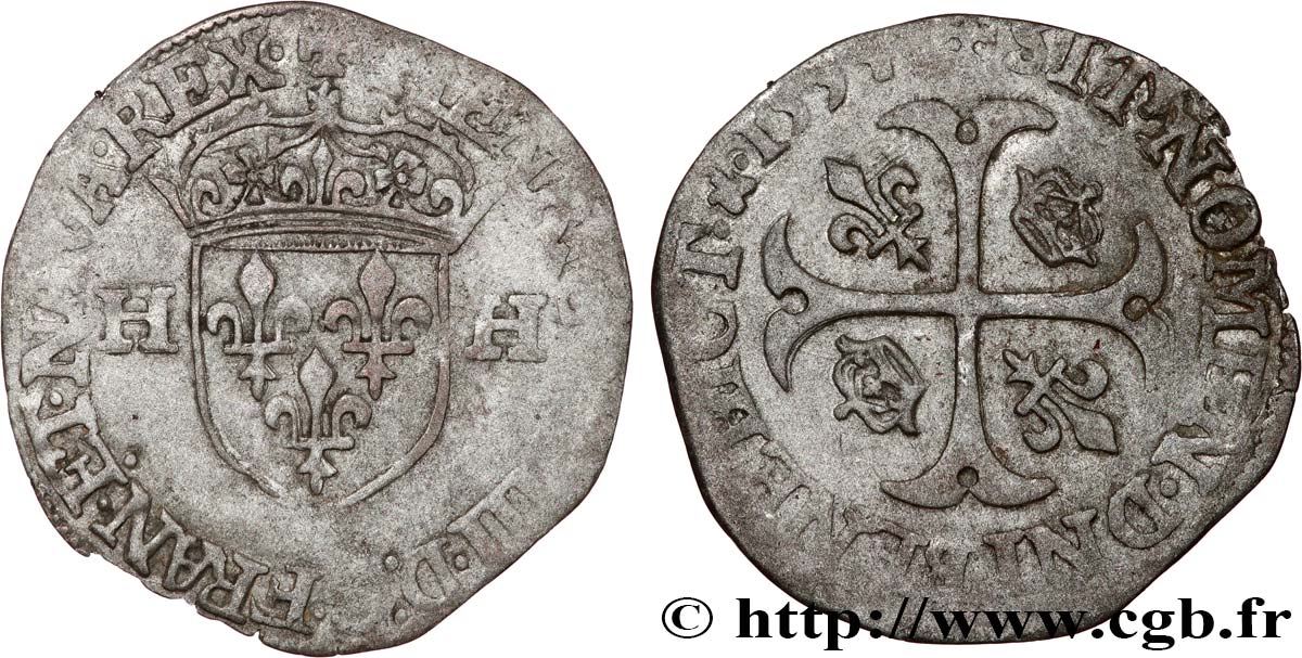 HENRI IV LE GRAND Douzain aux deux H, 2e type 1594 Saint-Lô TB+