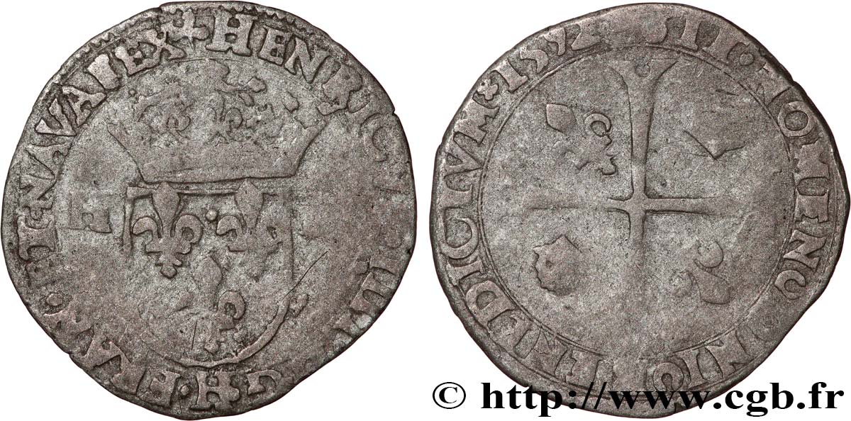 HENRI IV LE GRAND Douzain aux deux H, 2e type 1592 La Rochelle TB