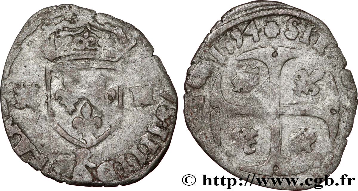HENRI IV LE GRAND Douzain aux deux H, 2e type 1594 Saint-André de Villeneuve-lès-Avignon TB