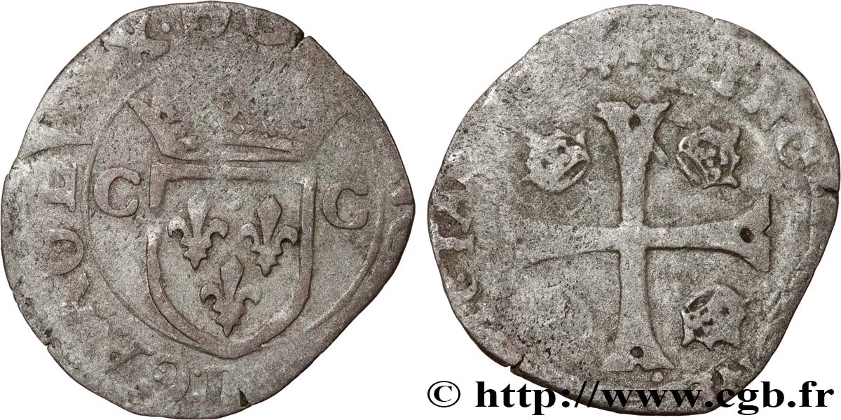 CHARLES X, CARDINAL OF BOURBON Douzain aux deux C, 1er type n.d. Lyon fS