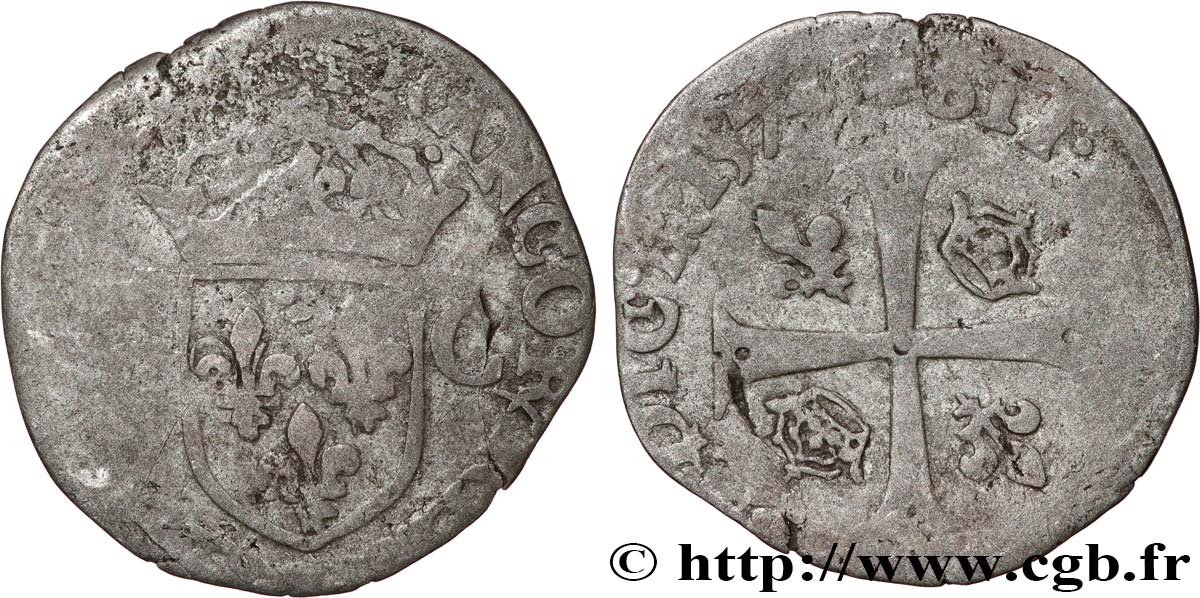 CHARLES IX Douzain aux deux C, 1er type 1574 Troyes B+