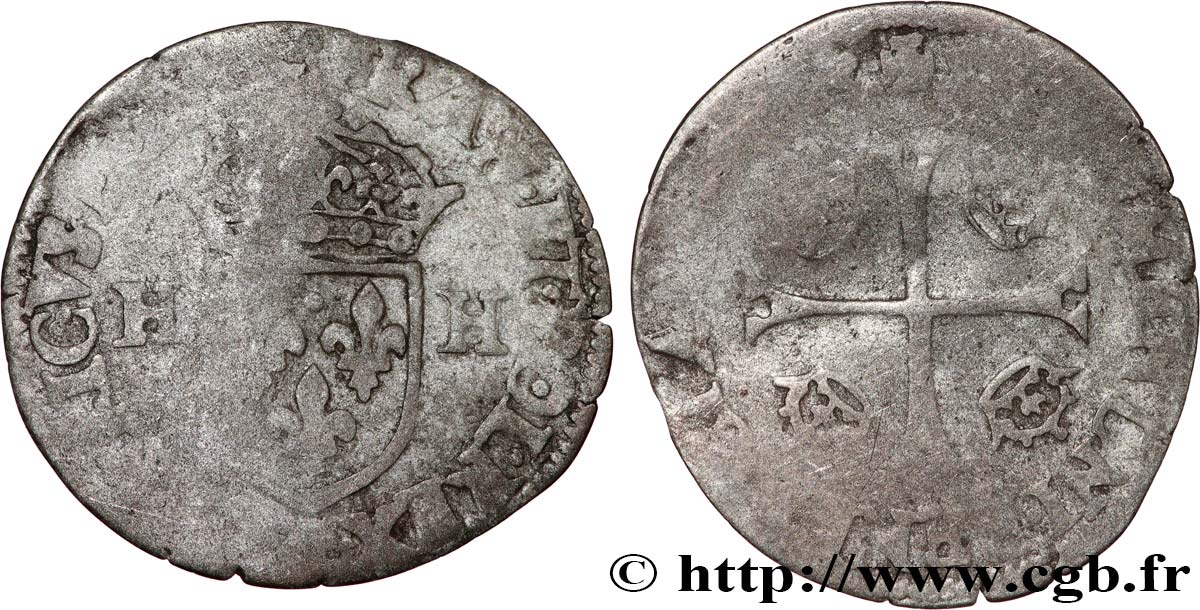 HENRI III Douzain aux deux H, 1er type n.d. Lyon B+