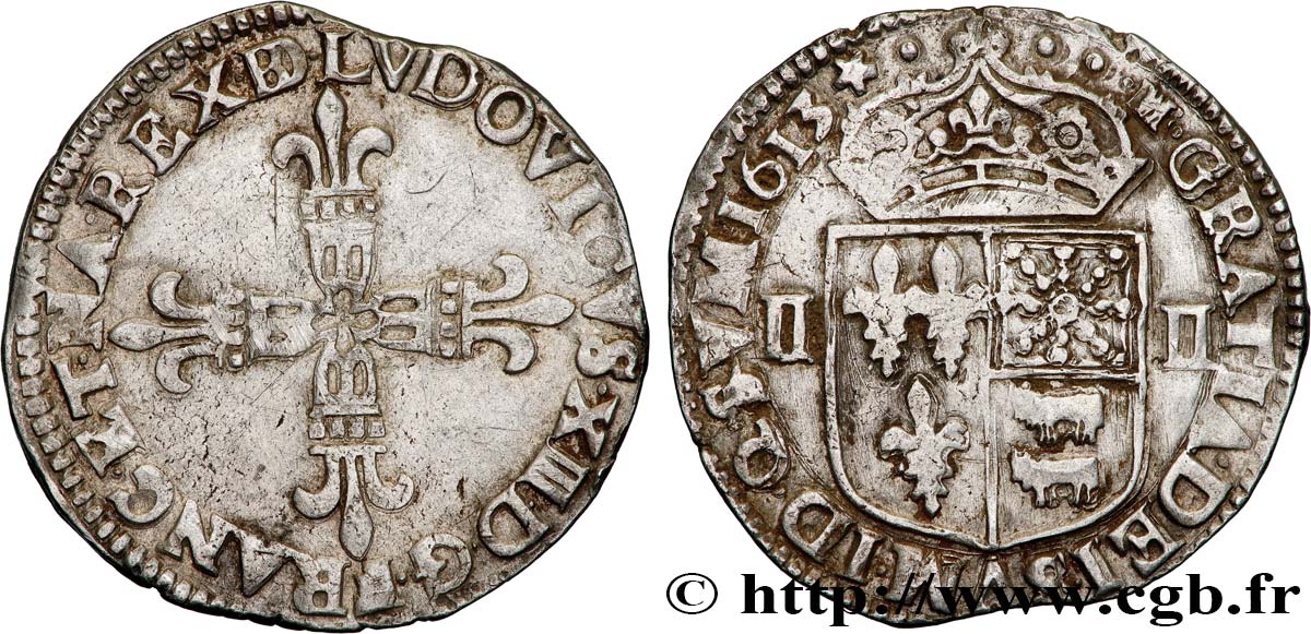 LOUIS XIII LE JUSTE Quart d écu de Béarn 1613 Pau TTB+