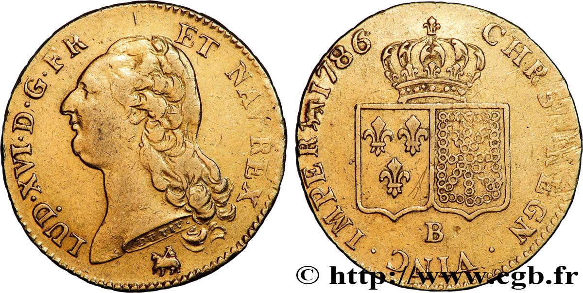 LOUIS XVI Double louis d’or aux écus accolés 1786 Rouen MBC