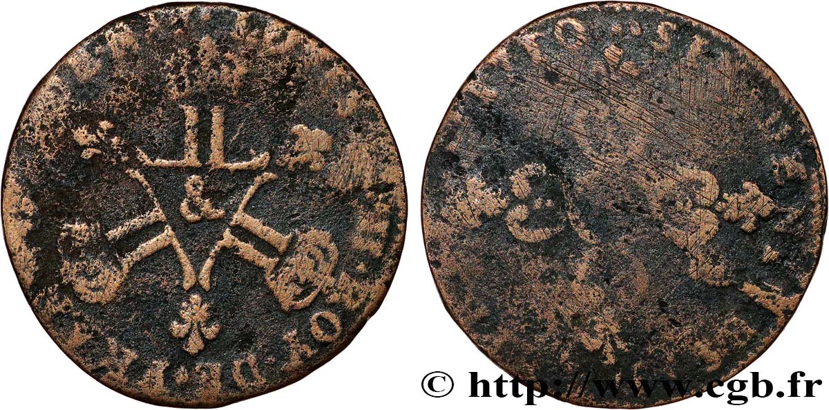LOUIS XIV  THE SUN KING  Pièce de six deniers 1710 Aix-en-Provence fS