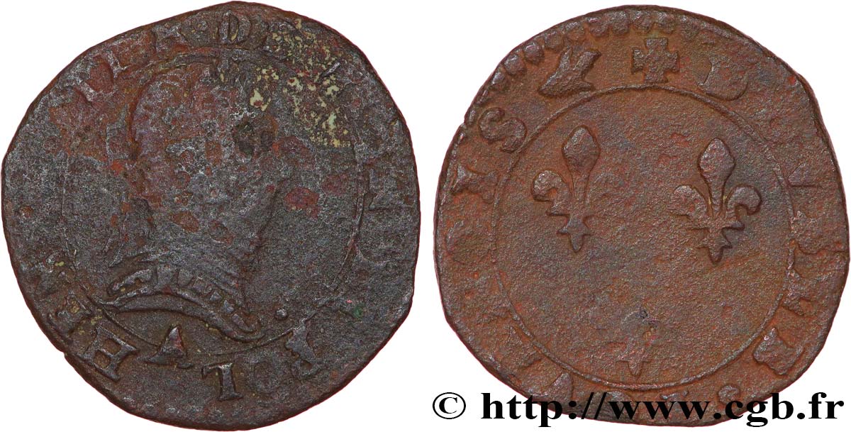 LIGUE. COINAGE AT THE NAME OF HENRY III Double tournois n.d. Paris VF