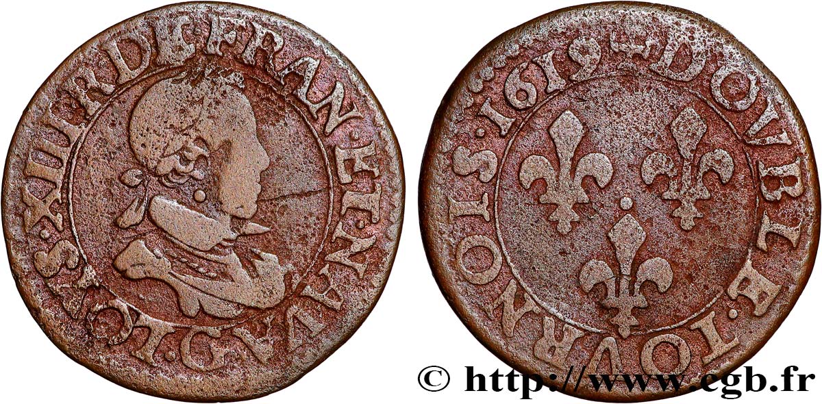 LOUIS XIII  Double tournois, type 2 de Poitiers 1619 Poitiers F