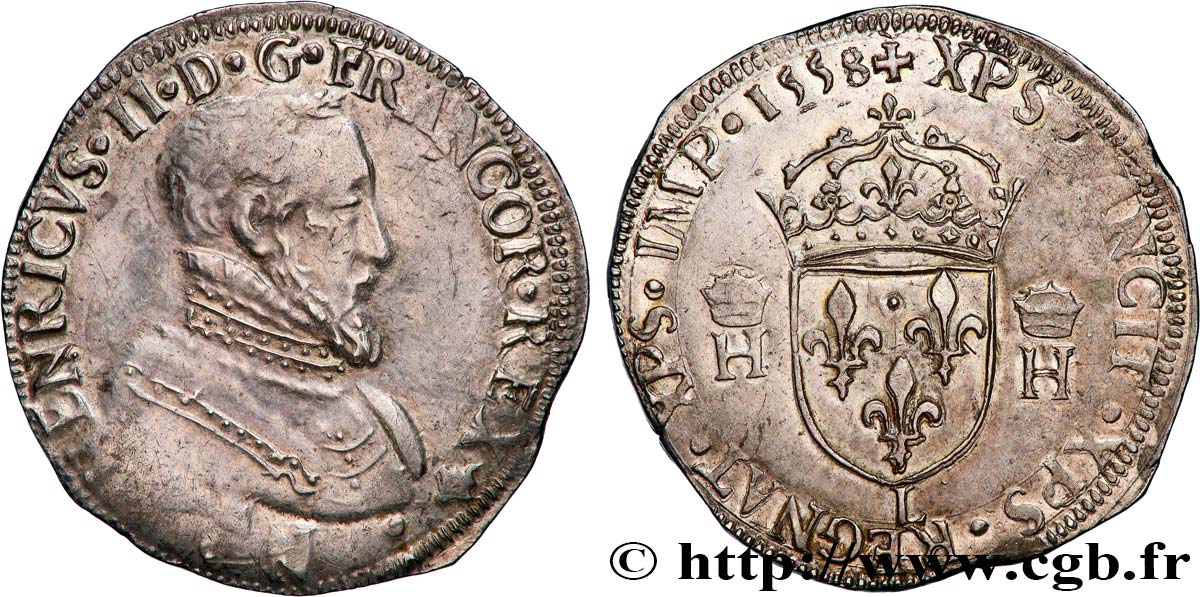 HENRY II Teston à la tête nue, 1er type 1558 Bayonne AU