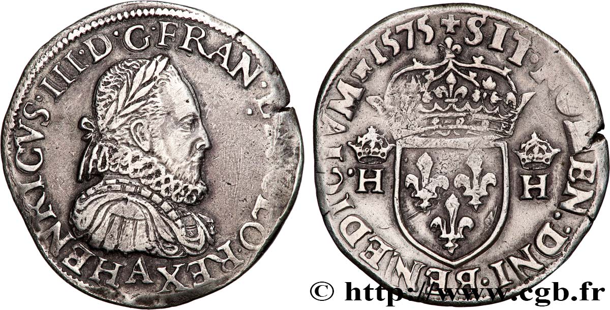 HENRI III Teston, 3e type 1575 Paris TTB+/TTB