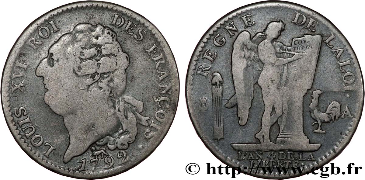 LOUIS XVI (MONARQUE CONSTITUTIONNEL)  Écu dit &nbsp;au génie&nbsp;, type FRANÇOIS 1792 Paris TB+