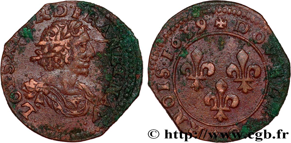 LOUIS XIII LE JUSTE Double tournois, au grand buste viril drapé 1639 Ateliers de l’axe Loire-Rhône TTB