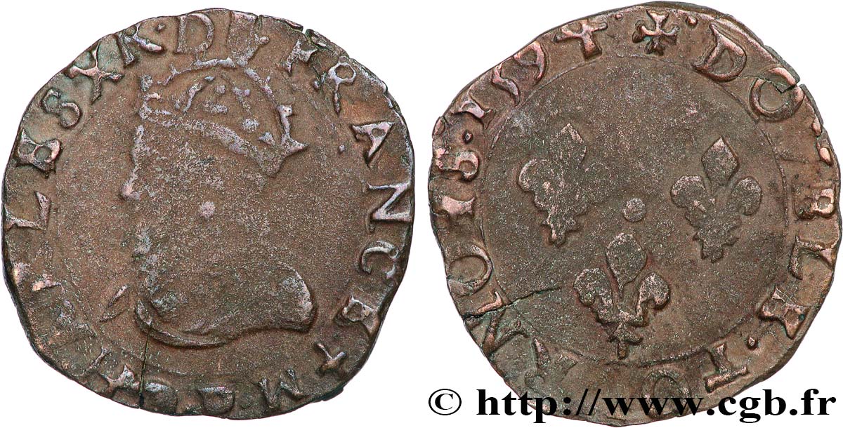 CHARLES X, CARDINAL OF BOURBON Double tournois, type de Dijon 1594 Dijon VF