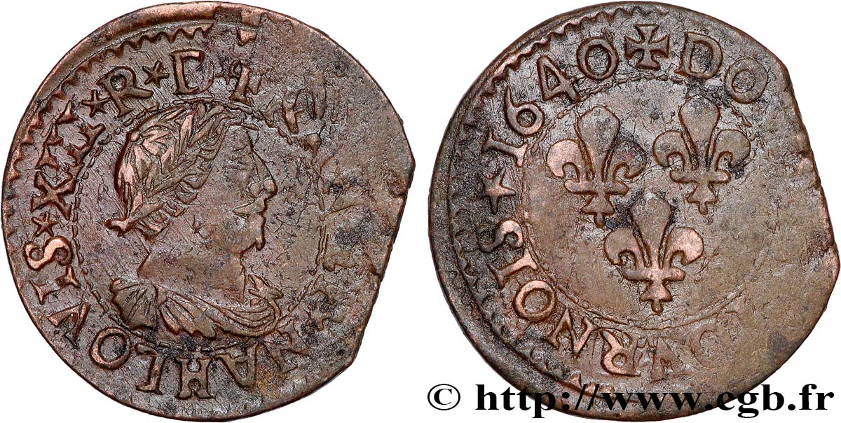 LOUIS XIII  Double tournois, 15e type de La Rochelle 1640 La Rochelle MBC