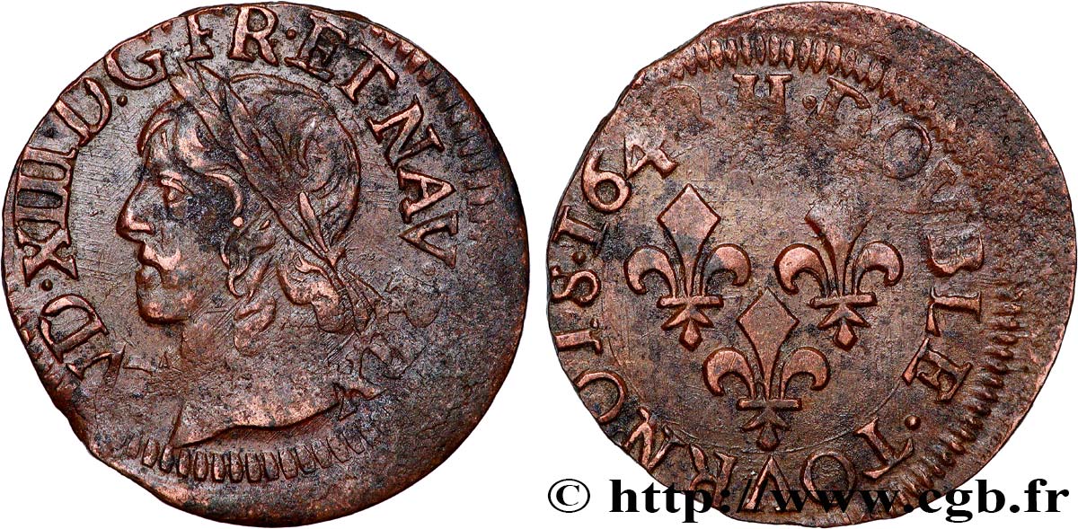 LOUIS XIII Double tournois, type de Warin 1642 La Rochelle XF