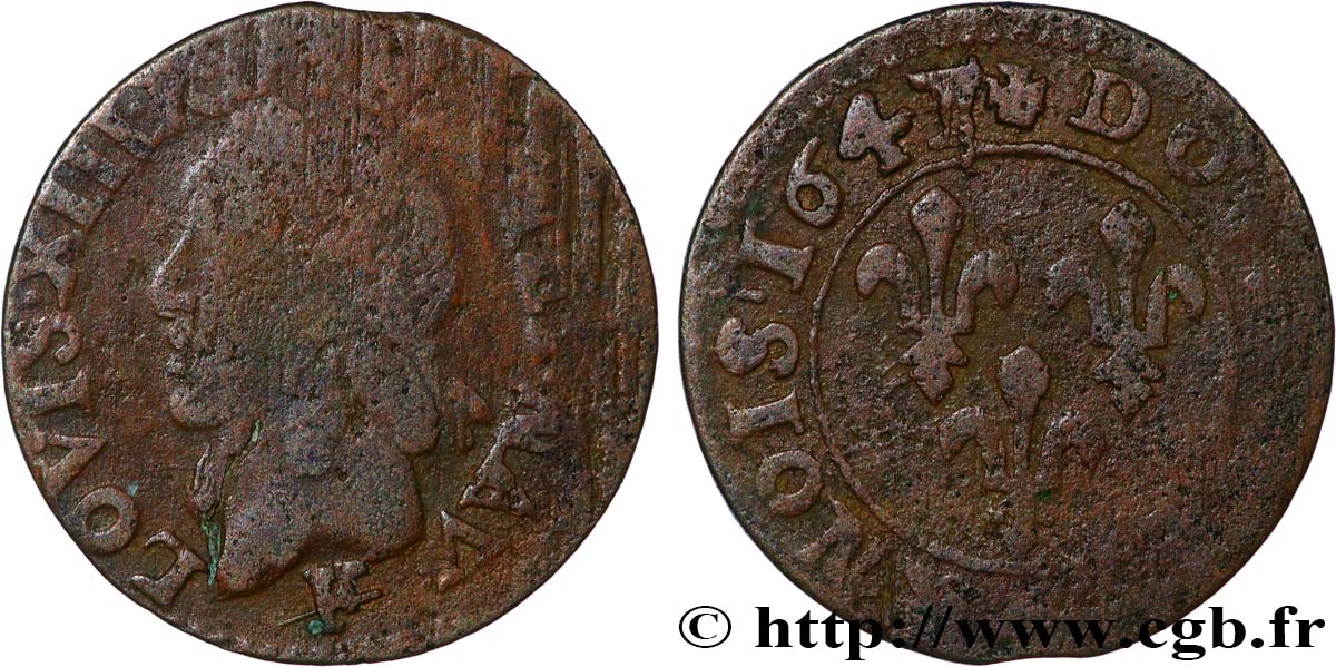 LOUIS XIII LE JUSTE Double tournois, type de Warin 1643 Feurs B/TB