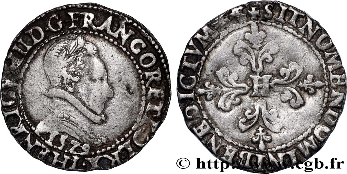 HENRY III Franc au col plat 1579 Bayonne XF