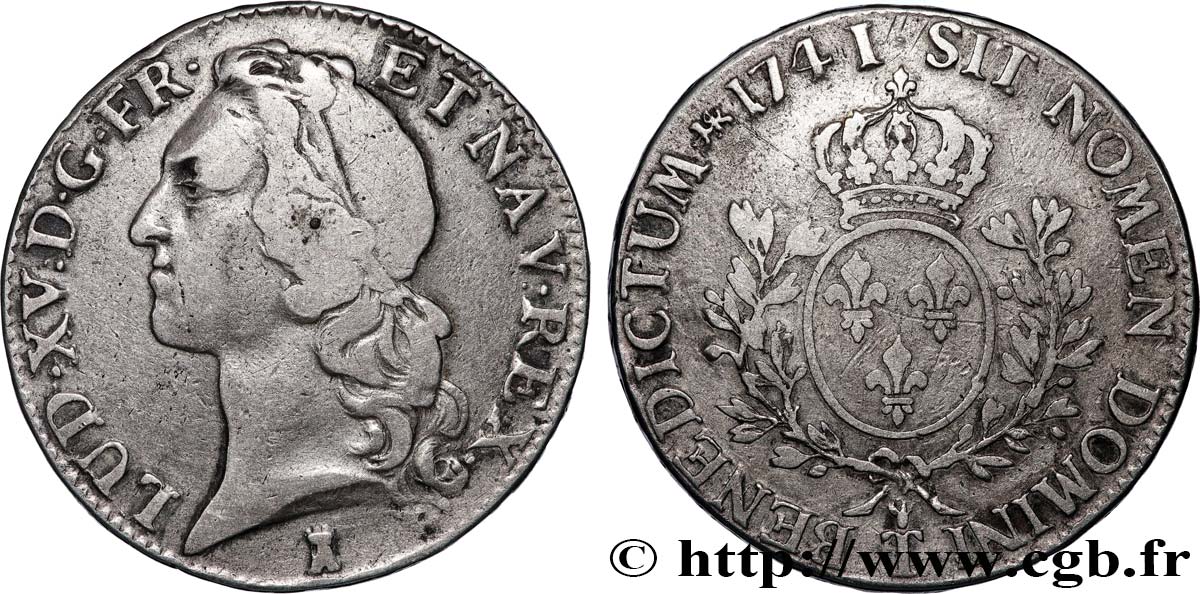 LOUIS XV &nbsp;THE WELL-BELOVED&nbsp; Écu aux branches d’olivier, tête ceinte d’un bandeau 1741 Nantes q.BB/BB