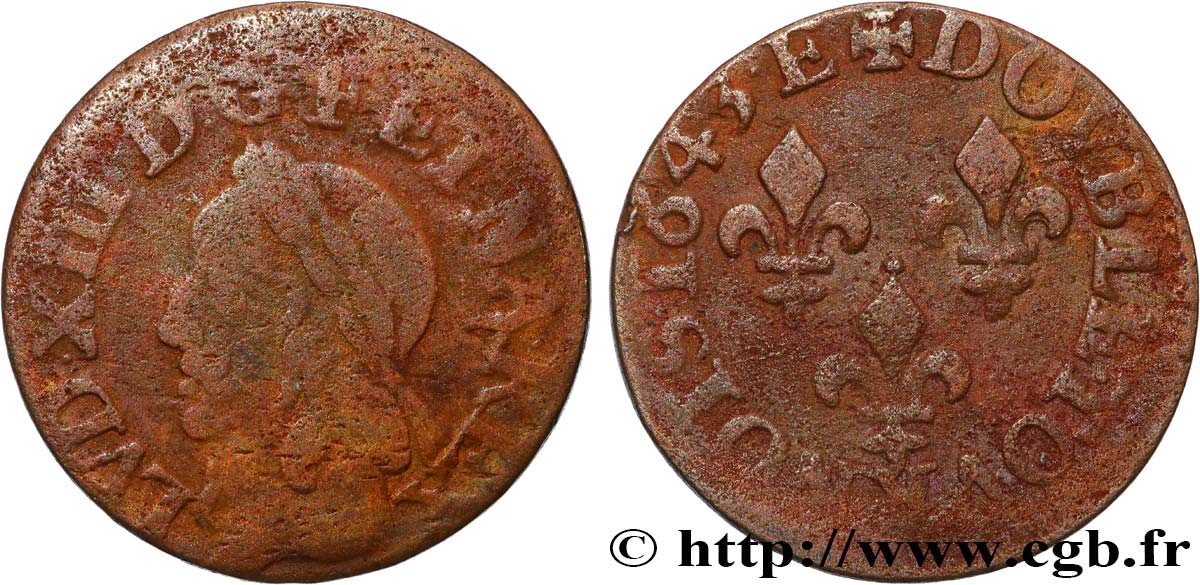 LOUIS XIII LE JUSTE Double tournois, type de Warin 1643 Tours TB/TB+