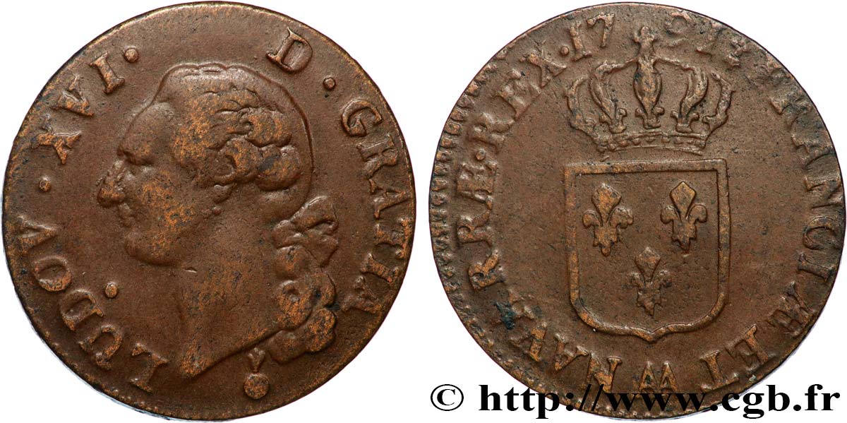 LOUIS XVI Sol dit  à l écu  1791 Metz TB+
