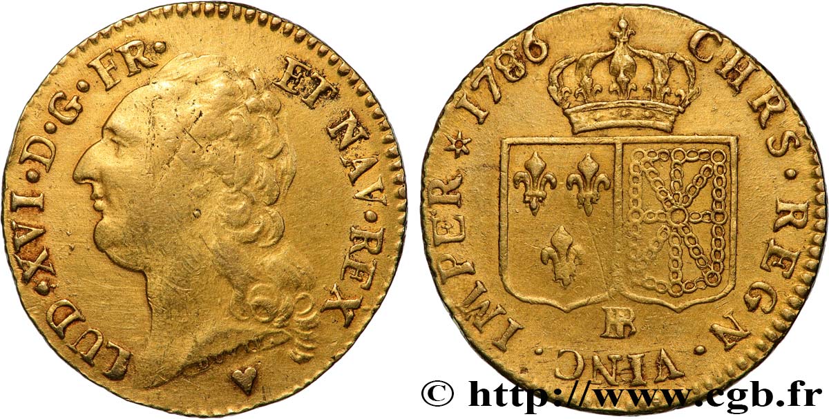 LOUIS XVI Louis d or aux écus accolés 1786 Strasbourg VF/XF