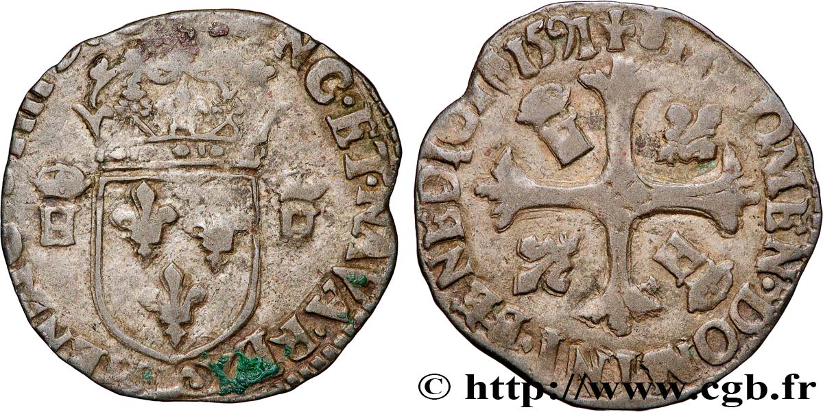 HENRY IV Douzain aux deux H couronnées, 1er type 1591 Bordeaux q.BB