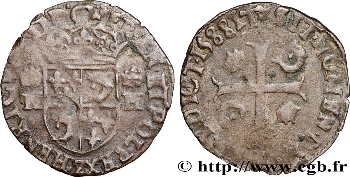HENRY III Douzain du Dauphiné aux deux H couronnées 1588 Grenoble VF