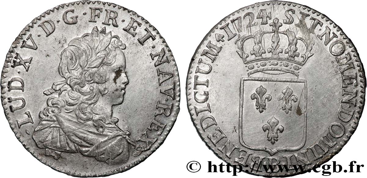 LOUIS XV DIT LE BIEN AIMÉ Écu dit  de France  1724 Rouen SUP