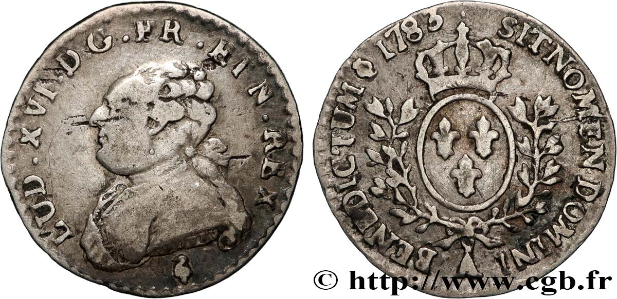 LOUIS XVI Vingtième d’écu aux branches d’olivier 1783 Paris TB+/TTB