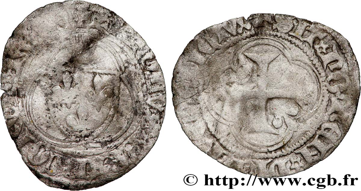 CHARLES VIII Petit blanc à la couronne 24/04/1488 Lyon TB
