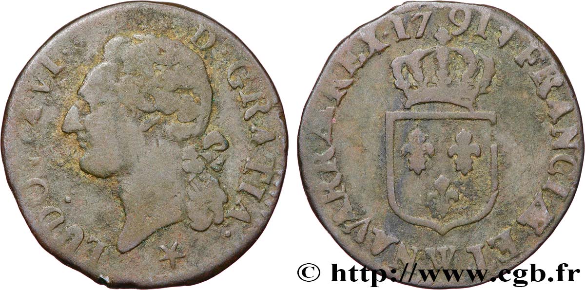 LOUIS XVI Demi-sol dit &nbsp;à l&nbsp;écu&nbsp; 1791 Lille B+