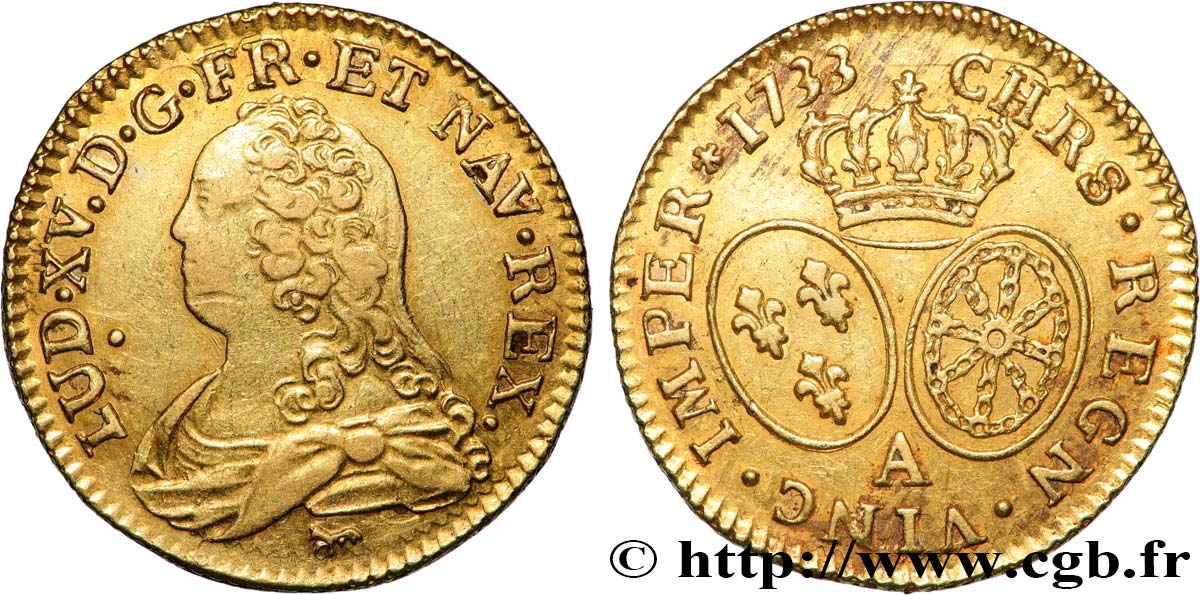 LOUIS XV DIT LE BIEN AIMÉ Louis d or aux écus ovales, buste habillé 1733 Paris TTB