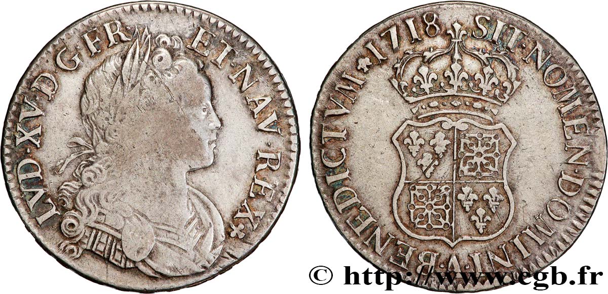 LOUIS XV  THE WELL-BELOVED  Écu dit  de France-Navarre  1718 Paris BC+/MBC