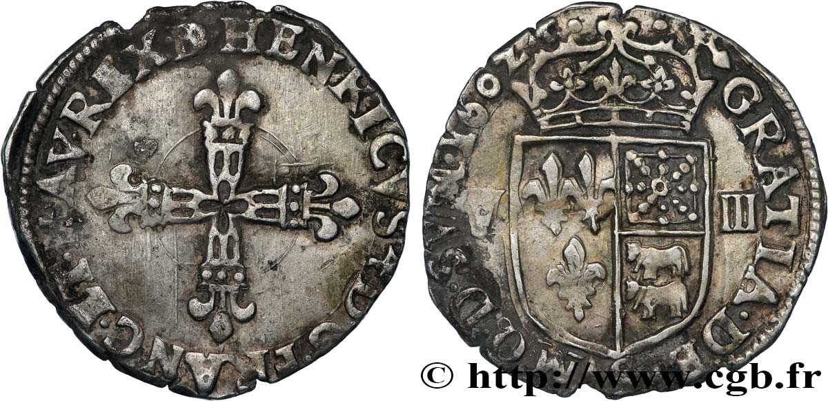 HENRI IV LE GRAND Huitième d écu de Béarn 1602 Morlaàs TTB